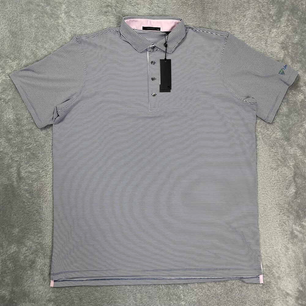 Greyson Saranac Polo Shirt Mens 2XL Blue Striped Short Sleeve Golf Stretch